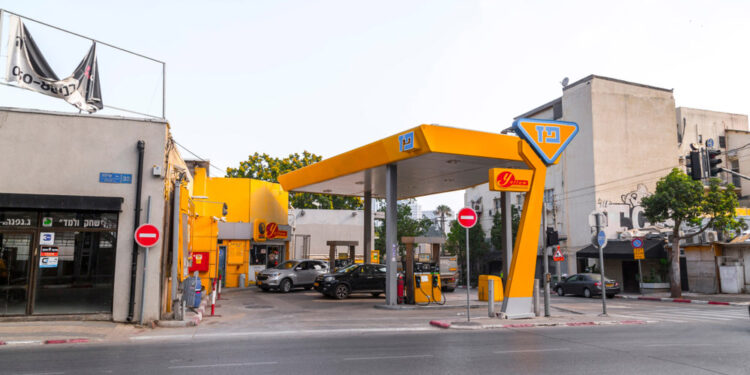 Yafo, Israel - June 12, 2019: Branch of Paz gas station in Tel Aviv. Paz is an Israeli fuel provider and the country's largest gas station chain.
